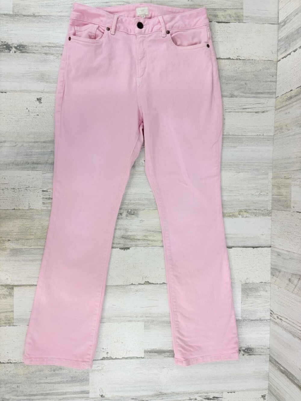 Ann Mashburn Sz 28 Flare Cropped 5 Pocket Jean Pink Stretch Denim